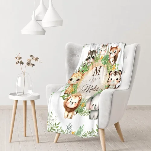 Miniatura 5 de Manta de bebé personalizada para niñas y niños, manta de bebé personalizada con nombre de bosque de animales para niños pequeños, baby shower