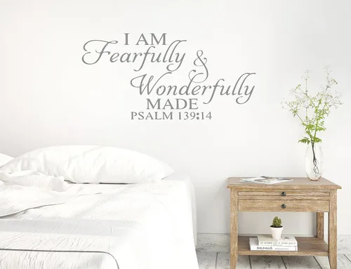 Miniatura 3 de 46 x 24 pulgadas, texto en inglés "I Am Fearfully and Wonderfully Made Salmo 139:14, Biblia cristiana, versículo bíblico, calcomanía de pared, mural