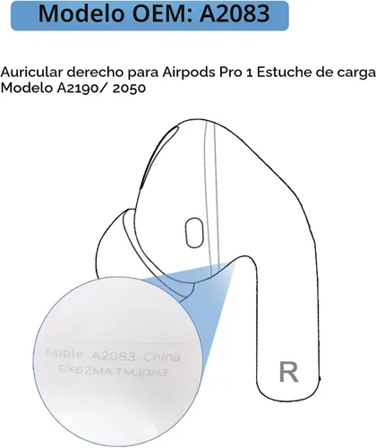 Miniatura 6 de Auricular original OEM A2083 para Airpods Pro de Apple de 1ª generación del lado derecho, reemplazo para iPod Pro de 1ª generación, compatible