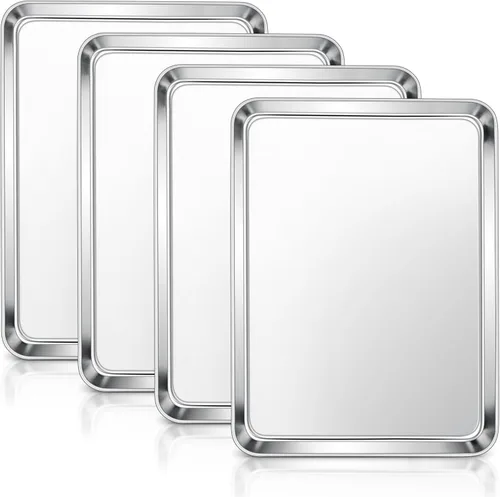 Miniatura 14 de E-far Mini bandeja para horno tostador, bandeja para hornear galletas de acero inoxidable de 9.4 x 7.3 pulgadas, bandeja pequeña de metal no tóxico