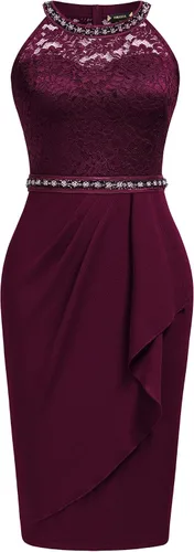 Miniatura 5 de Miusol Vestido de cóctel sin mangas con cuello halter y encaje floral retro para mujer