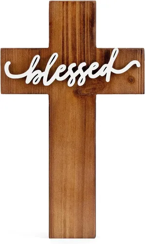 Cruz de pared de madera de OKSQW, cruz cristiana espiritual y religiosa, regalos con gancho para colgar en la pared o sobre la mesa, con 3D