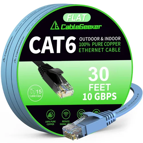 Miniatura 73 de Cable Ethernet Cat 6 de 100 pies, para interiores y exteriores, red de Internet de alta velocidad de 10 Gbps, cable de conexión Ethernet plano