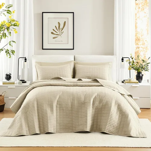 Miniatura 15 de Comfort Spaces Juego de edredón de tamaño King extragrande de color blanco de 120 x 118 pulgadas, colcha acolchada de microfibra ligera de verano