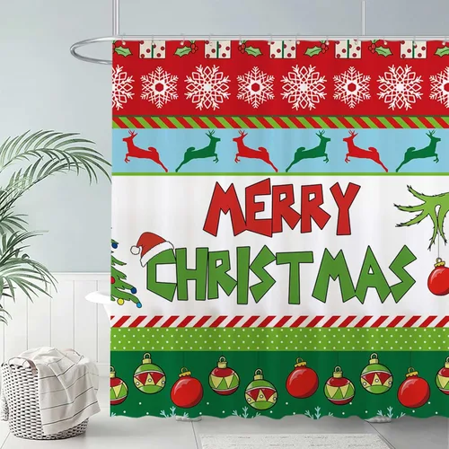 Miniatura 2 de Allenjoy Cortina de ducha de 72 x 72 pulgadas para juegos de baño, invierno, Año Nuevo, campanas de Navidad, copos de nieve, decoración de baño