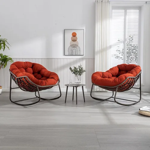 Miniatura 13 de Mecedoras para patio, mecedora de huevos de mimbre de gran tamaño, sillas Papasan tapizadas para interiores y exteriores, silla moderna para balcón