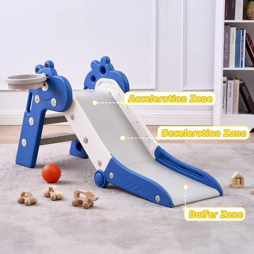 Miniatura 2 de DOREROOM Toboganes de interior para niños pequeños, plegables de plástico con aro de baloncesto y pelota