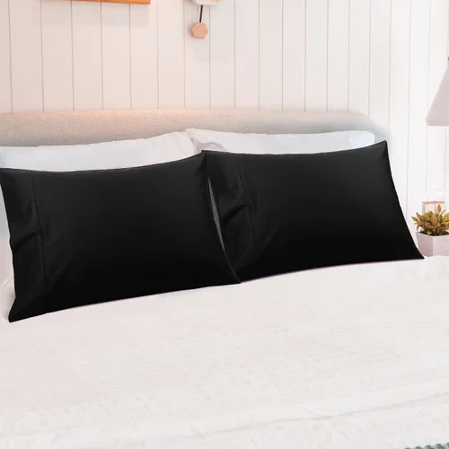 Miniatura 4 de PiccoCasa Fundas de almohada negras tamaño Queen, fundas de almohada suaves de 100% algodón con cierre de sobre, 20 x 30 pulgadas, fundas