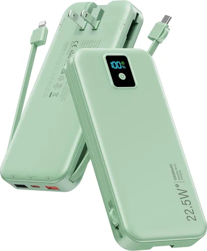 Miniatura 13 de Cargador portátil, cargador de batería de carga rápida de 12000 mAh 22.5 W con cables integrados y enchufe de pared, paquete de baterías esenciales
