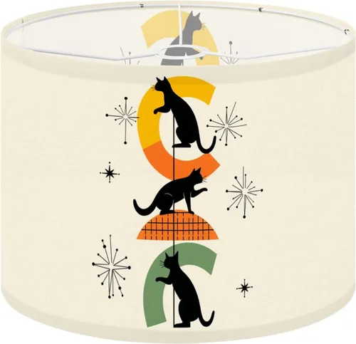 Miniatura 20 de Drum Lampshade Mid Century Black Cat Starry Lights Retro Style Medium Lamp Shade Replacement Linen Fabric Lampshades for Bedside Table Lamp Floor