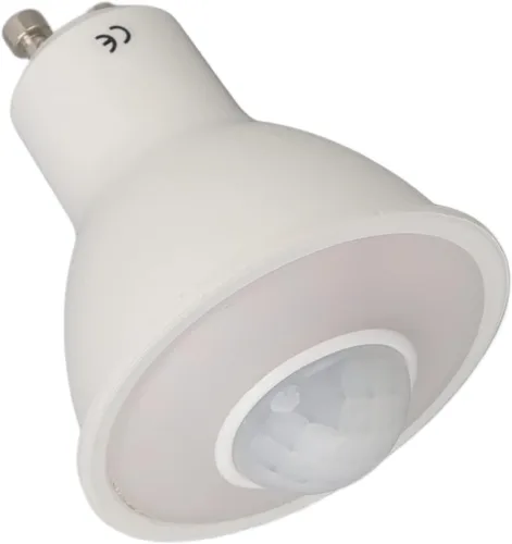 Yctze Bombilla LED con sensor de movimiento GU10 de 5 W, 500 lúmenes, inducción humana infrarroja, luz cálida 3000 K, CA 100-240 V, reflector de