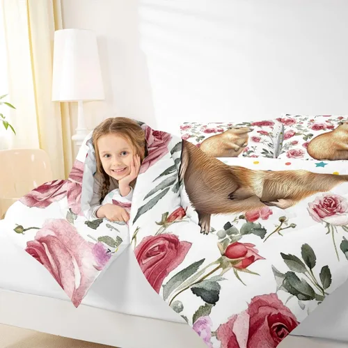 Miniatura 7 de Erosebridal Wild Capybara - Juego de cama de tamaño Queen romántico con diseño de rosas y flores, color rojo, lindo juego de cama con temática