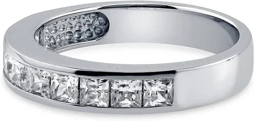 Miniatura 4 de BERRICLE Sterling Silver Rings Stackable Half Eternity Band Ring for Women, Channel Set Cubic Zirconia CZ - Cushion, Emerald, Princess Cut