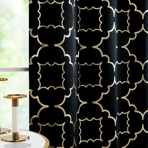 Miniatura 11 de Purainbow Cortinas opacas beige para dormitorio, sala de estar con paneles de impresión de lámina dorada, oscurecimiento de la habitación