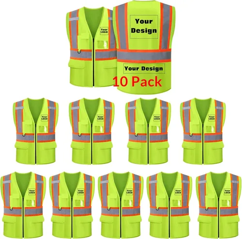 Miniatura 14 de Chaleco de seguridad personalizable con logotipo con 5 bolsillos y cremallera reflectante de alta visibilidad clase 2 ropa de trabajo al aire libre