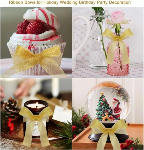 Miniatura 6 de Cinta de 100 yardas con purpurina dorada de 1 pulgada, cinta de tela sólida de ancho brillante para envoltura de regalos, manualidades, decoración