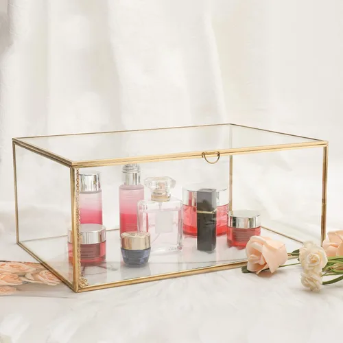 HighFree Caja de vidrio vintage con tapa, caja de exhibición de cristal transparente para joyas, caja de recuerdo, decoración del hogar, caja