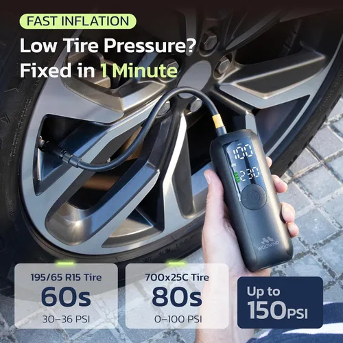 Miniatura 4 de Woowind LP1 Bike Pump Portable Air Compressor, Tire Inflator for Car, 1 Minute Inflation, 150PSI Air Pump for Car Tires, Bikes, Motorcycles, Balls