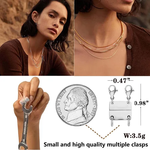 Miniatura 3 de Cierre magnético para collar en capas, separador de oro y plata de 18 quilates para collares apilables