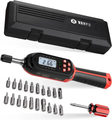 VANPO Destornillador de torsión digital 2.66-53.1 in-lbs/0.3-6 Nm, juego de llave dinamométrica ajustable con indicador de notificación de