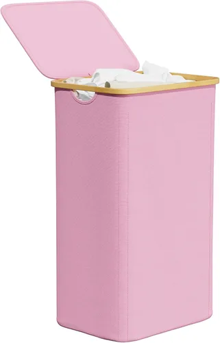 Miniatura 15 de SpaceAid Cesta de lavandería con tapa, 110L de gran capacidad, cesta alta para ropa con asas de bambú, cesta plegable para dormitorio, baño, Negro