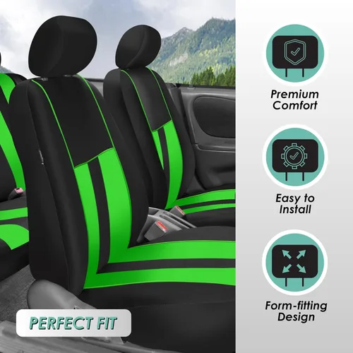 Miniatura 2 de FH Group - Juego completo de fundas para asientos de auto con rayas llamativas, ajuste universal para asientos delanteros de respaldo bajo, Verde