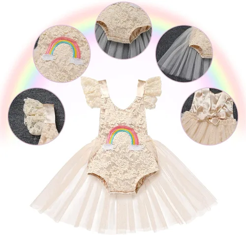 Miniatura 42 de Traje de bebé niña primer cumpleaños traje de encaje tul mameluco princesa tutú vestido de un año cumpleaños pastel Smash fotografía ropa