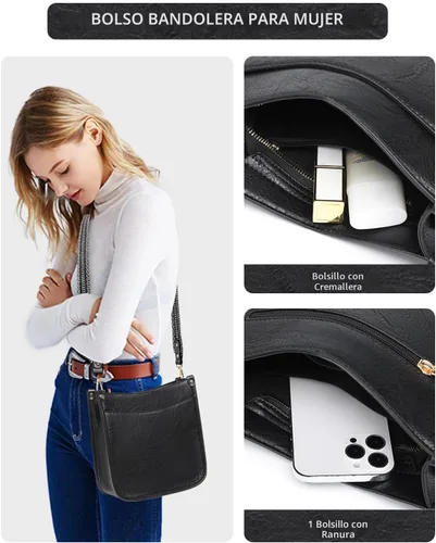 Miniatura 2 de Carteras para Mujeres 3PCS, Juego de Bolsos Cruzados Bolso Grande de Cuero Carteras de Hombro con Billetera Correas Ajustables para Damas Tote