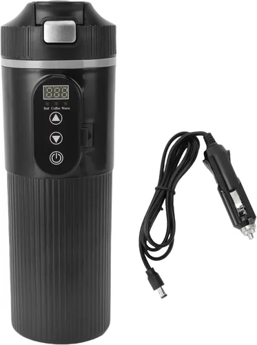 HEEPDD Caldera de agua portátil de 12 V a 24 V, hervidor eléctrico de viaje de 16.9 fl oz con control de temperatura para preparar café y té