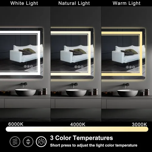Miniatura 3 de Espejo de baño LED de 20 x 28 pulgadas con luz delantera y trasera, espejo de tocador de baño con 3 colores ajustables, luz regulable continua