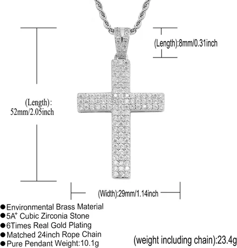 Miniatura 6 de STARCHENIE Collar de cruz de latón chapado en oro, colgante de crucifijo de circonita cúbica, cadena de cuerda de 24 pulgadas, Metal, Circonia cúbica