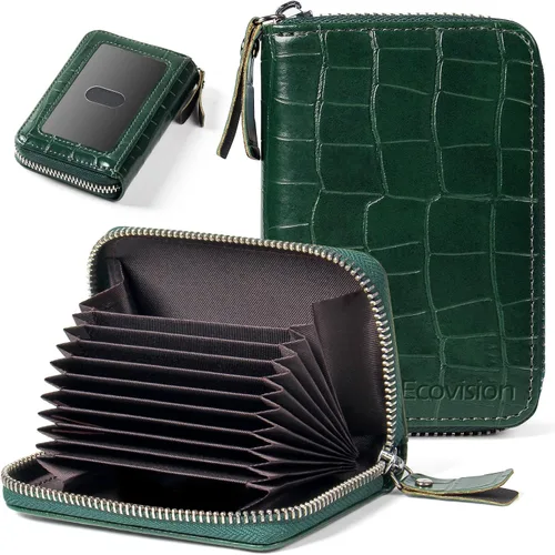 Miniatura 39 de Tarjetero RFID para tarjetas de crédito, cartera pequeña con cremallera de acordeón, estuche organizador de tarjetas para mujeres y hombres