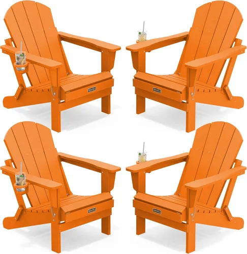 Miniatura 30 de SERWALL - Silla plegable Adirondack para patio, jardín, exterior, resistente a la intemperie, sillas para hoguera, color naranja