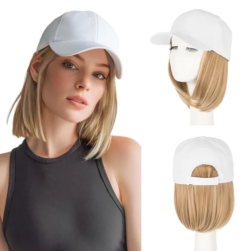 Miniatura 19 de S-noilite Peluca de gorra de béisbol de 6 pulgadas con peinado Bob y extensiones de cabello, gorra de béisbol recta ajustable para mujer