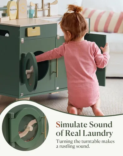 Miniatura 7 de ROBUD Cocina de juego para niños, lavadora multifunción de madera para niños, juego de cocina para niños, lavadora de juguetes de cocina