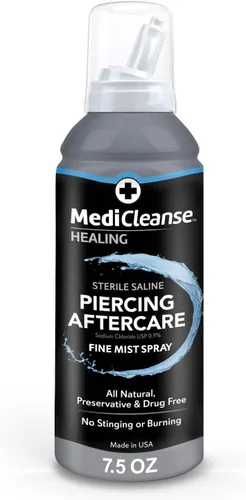 MediCleanse Aerosol salino estéril para el cuidado posterior de perforaciones en pulverización de niebla fina, 7.5 onzas, todo natural, sin alcohol,