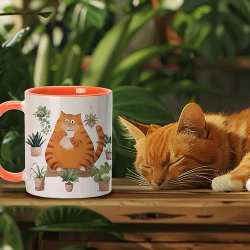Miniatura 4 de Hyturtle Bonita taza de café de gato naranja, regalos de Navidad para mamá de gato, regalo de decoración de plantas para amantes de las plantas