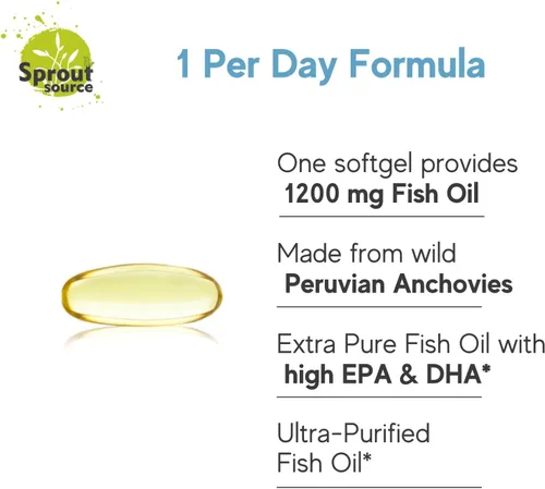 Miniatura 3 de Suplemento de aceite de pescado Omega-3 - Sabor a limón, sin eructos a pescado - 1200 mg de alta potencia EPA DHA - Suministro para 90 días