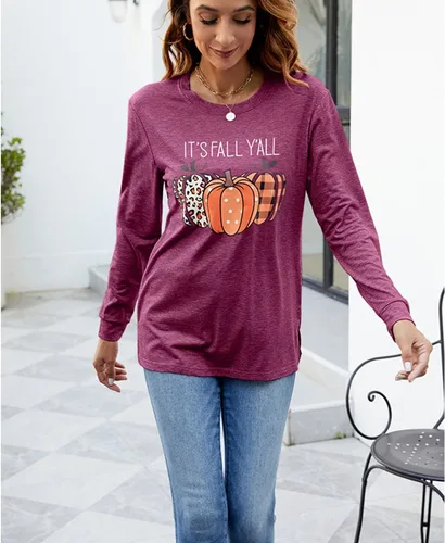 Miniatura 4 de BAOKUAN Sudaderas con estampado de calabaza para mujer, cuello redondo, casual, manga larga para otoño