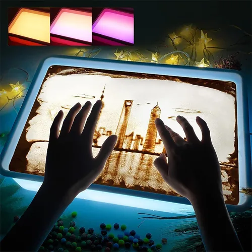 Miniatura 8 de Odoorgames Caja de luz de pintura de arena, mesa de luz sensorial para niños, 3 temperaturas de color y 10 niveles de brillo ajustable, 16 pulgadas