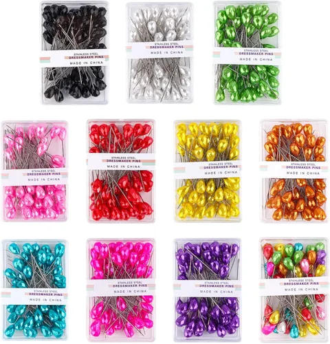 50 alfileres de costura con caja transparente de 2 pulgadas, alfileres de acolchado de cabeza de diamante de colores, pasadores rectos largos para