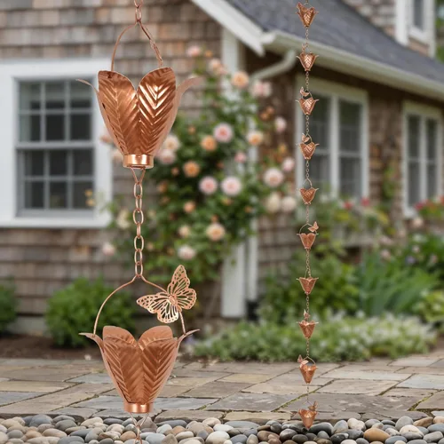 Miniatura 10 de Topadorn Cadena de lluvia para paraguas, canalón de metal decorativo de 72 pulgadas, desviador de agua resistente a la intemperie para jardín al