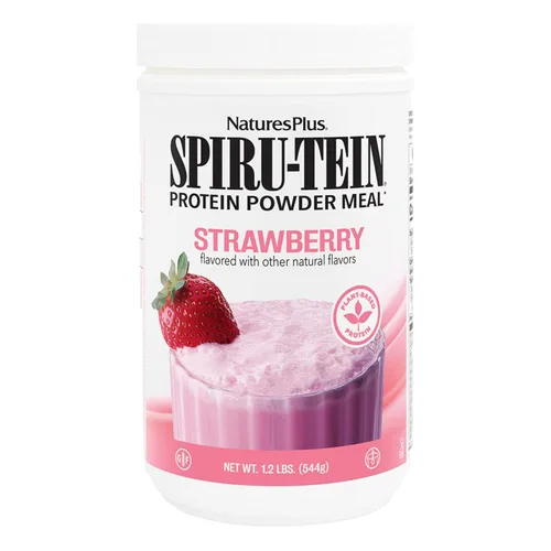 NaturesPlus SPIRU-TEIN, Fresa, 1.2 libras, batido de proteínas a base de plantas, sin OMG, vegetariano, sin gluten, 16 porciones