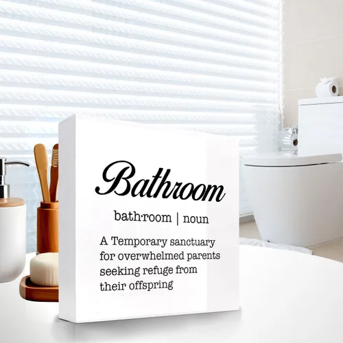 Miniatura 4 de Letrero divertido de madera con definición de baño, placa de bloque de madera para el hogar, baño, estante y decoración de inodoro