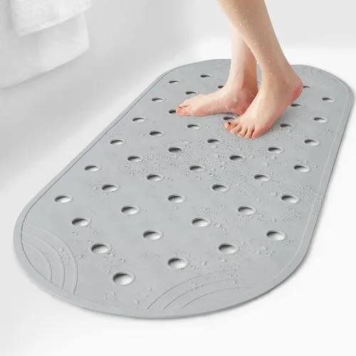 Miniatura 11 de Tapete de Goma para Bañera Tapete de Ducha Antideslizante, 31x14 Pulgadas, Tapete de Piso de Bañera con Ventosas y Orificios de Drenaje, Azul