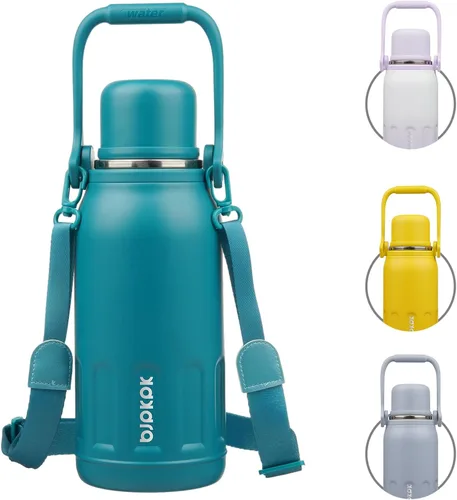 Miniatura 21 de BJPKPK - Botellas de agua termoaisladas de 27 onzas con tapa y asa de transporte, botellas de agua de acero inoxidable libres de BPA para la Verde