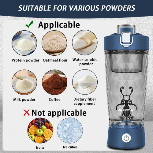 Miniatura 6 de PROCHAIN Botella agitadora eléctrica de proteínas, mezclador de batidos de proteínas, taza de mezcla automática portátil para preentrenamiento, Azul