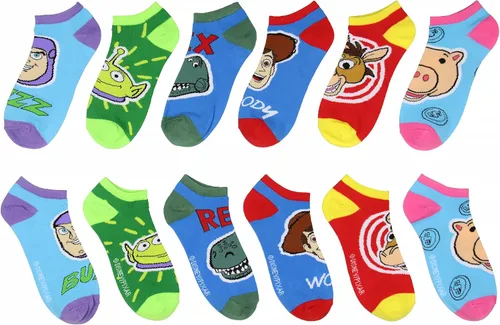Disney Toy Story Character Faces Woody Buzz Light Year Rex Bullseye - Calcetines de tobillo invisibles, paquete de 6 pares, Varios colores