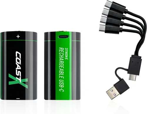 Coast ZX - Baterías recargables CR123 USB-C, ZITHION-X, iones de litio de 1.5 V 1100 mAh, larga duración, se carga menos de 3 horas, cable de carga