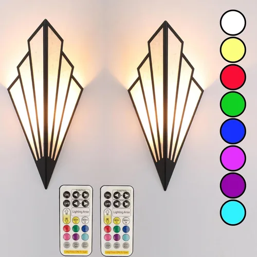 Miniatura 7 de Juego de dos lámparas de pared de estilo moderno, apliques de pared a pilas con control remoto, lámpara de iluminación inalámbrica art deco